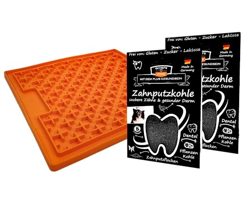 QCHEFS 2er ZAHNPUTZKOHLE Lickimat Buddy Schleckmatte als Magen Darm Pulver für Hund zum Darmflora Aufbau mit Probiotik und Bierhefe - Zahnpflege mit Kokosöl - bei Blähungen, Mundgeruch, Durchfall von Qchefs