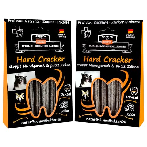 QCHEFS 2er Pack Hard Cracker: Zahnpflege als semiharter Kauknochen für kleine Hunde und Welpen zum Knabbern im Hundekörbchen mit Vitaminen von Qchefs
