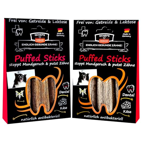 QCHEFS 2er Pack Puffed Sticks: Zahnpflege Hunde als vegetarische-getreidefreie Kaustangen nach dem Hundefutter und antibakterieller Mundgeruchentferner von Qchefs