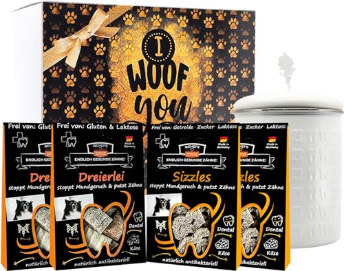 QCHEFS Glückskiste Dose Hund Geschenk für Hunde Besitzer mit Natur Zahnpflege- auch gegen Zahnstein und Entzündungen von Qchefs