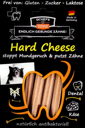 QCHEFS Hard Cracker: 4 Kauknochen für kleine Hunde und Welpen, Natürlich antibakterielle Zahnpflege - Veggi Bully Stick bei Mundgeruch & Zahnstein (Hard Cheese) von Qchefs