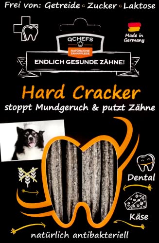 QCHEFS Hard Cracker: 4 Kauknochen für kleine Hunde und Welpen, Natürlich antibakterielle Zahnpflege - Veggi Bully Stick bei Mundgeruch & Zahnstein (Hard Cracker) von Qchefs