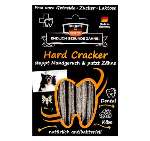 QCHEFS Hard Cracker: Zahnpflege als semiharter Kauknochen für kleine Hunde und Welpen zum Knabbern im Hundekörbchen mit Vitaminen von Qchefs