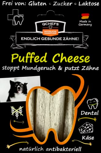 QCHEFS Kauknochen zur Zahnpflege bei Jungen und Alten Hunden in gepufft oder Harter Stange lösst Sich im Mund auf und stoppt Mundegruch putzt Zähne und bei Zahnfleischentzündungen (Puffed Cheese) von Qchefs