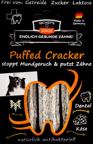 QCHEFS Kauknochen zur Zahnpflege bei Jungen und Alten Hunden in gepufft oder Harter Stange lösst Sich im Mund auf und stoppt Mundegruch putzt Zähne und bei Zahnfleischentzündungen (Puffed Cracker) von Qchefs