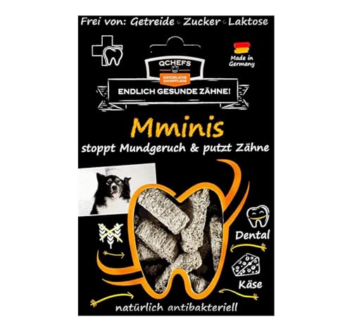 QCHEFS Mminis: Zahnpflege-Snack für kleine Hunde bei Mundgeruch & Leckerlis zum Plaque & Zahnstein entfernen mit natürlich antibakterieller Zahnreinigung ohne Dentalspray oder Zahnbürste von Qchefs