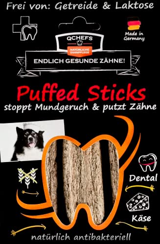 QCHEFS Kauknochen zur Zahnpflege bei Jungen und Alten Hunden in gepufft oder Harter Stange lösst Sich im Mund auf und stoppt Mundegruch putzt Zähne und bei Zahnfleischentzündungen (Puffed Sticks) von Qchefs