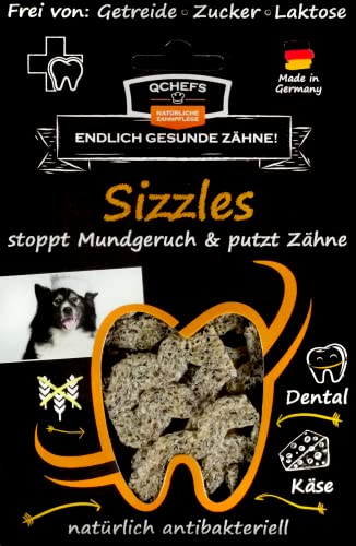 QCHEFS SIZZLES: Zahnpflege-Snack für kleine Hunde bei Mundgeruch & Leckerlis zum Plaque & Zahnstein entfernen mit natürlich antibakterieller Zahnreinigung ohne Dentalspray oder Zahnbürste von Qchefs