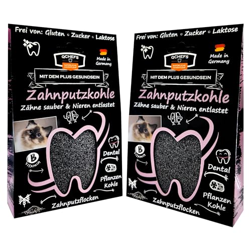 QCHEFS 2er Pack ZahnputzKOHLE Katze: Niere Probleme als Zahnpflege im Futtertopping zum Futter lachsöl Katze Malz Katzenmilch von Qchefs