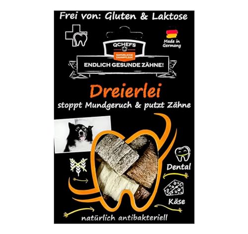 QCHEFS für Hunde: Bei Mundgeruch, Zahnfleischentzündung als Zahnsteinentferner durch natürlich antibakterielle Zahnreinigung ohne Dentalspray oder Zahnbürste für die Gesundheit (DREIERLEI) von Qchefs