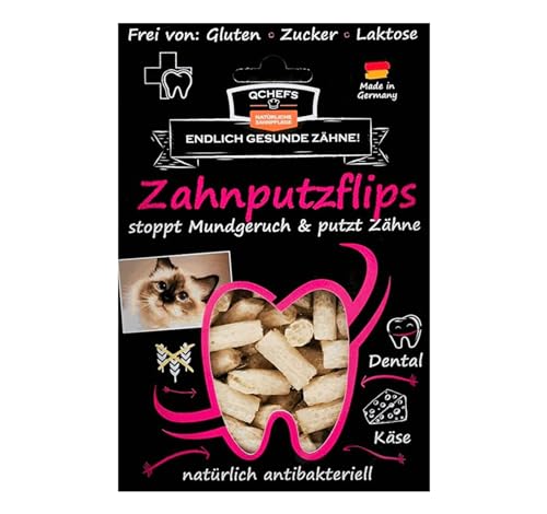 QCHEFS ZAHNPUTZFLIPS Katzen Leckerlies mit dem Futter als Zahnpflege und Mundgeruch. Geschmacksneutral mit der Schleckpaste oder Nassfutter von der Leckmatte (1er Pack) von Qchefs