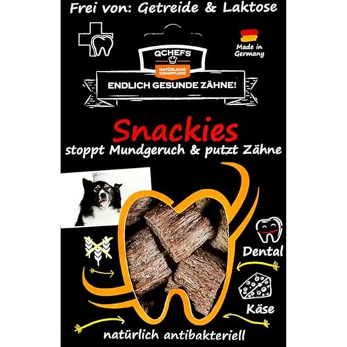 QCHEFS SNACKIES Leckerlis bei Mundgeruch - natürlich antibakterielle Zahnpflege ohne Dentalspray, Hundezahnbürste oder Zahnpasta von Qchefs