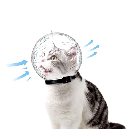 Maulkorb für Katzen Atmungsaktiver Katzenmaulkorb Einstellbare Katzen Maulkorb Anti-Biss-Raumhaube Katzenhelm Transparente Kugelform Heimtierbedarf für Katzen Verhindert Beißen Mundschutzmaulkorb von Qchomee