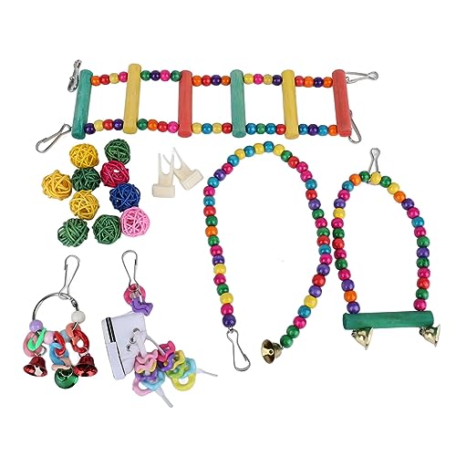 Qcwwy 17-teiliges Spielzeug für Vögel, Sittiche, Nymphensittiche, Vogelpapageienschaukel, Kauspielzeug-Set, Vogelkäfig-Hängespielzeug, Schaukel, Hängendes, Stehendes Kauspielzeug mit Qcwwy 17-teiliges Spielzeug für Vögel, Sittiche, Nymphensittiche, Vogelpapageienschaukel, Kauspielzeug-Set, Vogelkäfig-Hängespielzeug, Schaukel, Hängendes, Stehendes Kauspielzeug mit von Qcwwy