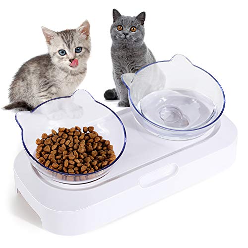 2 Transparente Abnehmbare Katzennäpfe, um 15 Grad Geneigter Katzenfutternapf aus Kunststoff, Verstellbare Katzennäpfe, Heimtierbedarf Zum Schutz der Wirbelsäule Erwachsener von Qcwwy