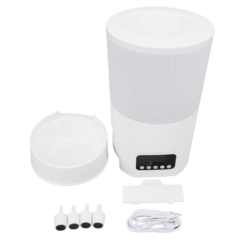 3L Große Kapazität Smart Pet Feeder, Automatischer Katzenfutterspender mit Timer-Fernbedienung, Anti-Überlauf, USB- oder batteriebetrieben für den Innenbereich (weiße Tasten-Version) von Qcwwy