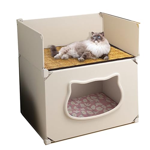 Qcwwy Abnehmbares, Waschbares, Halbgeschlossenes Katzenhaus für Vier Jahreszeiten, Sicheres und Gemütliches Bett für Kätzchen, Mehrere Funktionen, für den Innen- und Außenbereich von Qcwwy