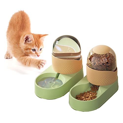 Qcwwy Automatischer Haustier-Futterspender und Wasserspender-Kit, Transparenter Wasserspender für Haustiere, Abnehmbarer Automatischer Katzen-Futterspender, Tränke-Set für Hunde, (Grün-Orange) von Qcwwy