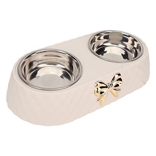 Qcwwy Doppelte Hundenäpfe, Katzenfutter-Wassernäpfe mit PP-Materialbasis Verhindern für Welpen, Kleine, Mittelgroße Hunde, 2 Edelstahl-Hundenäpfe mit Rutschfester Halterung, (Beige) von Qcwwy