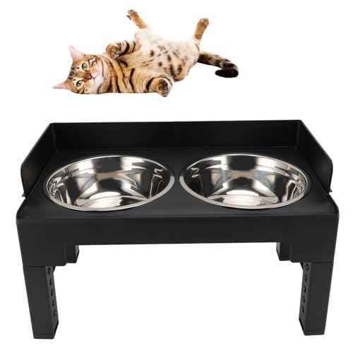 Erhöhter Futternapf für Hunde, verstellbare Höhe, Doppelnapf, Edelstahl, rutschfest, erhöhter Futternapf für mittelgroße und große Hunde, Schwarz von Qcwwy