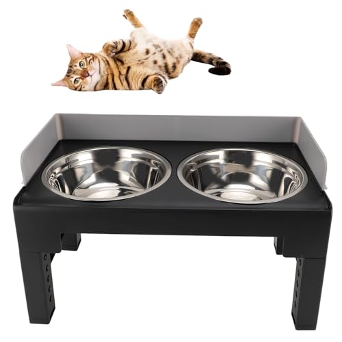 Erhöhter Futternapf für Hunde, verstellbare Höhe, Doppelnapf, Edelstahl, rutschfest, erhöhter Futternapf für mittelgroße und große Hunde (grau) von Qcwwy