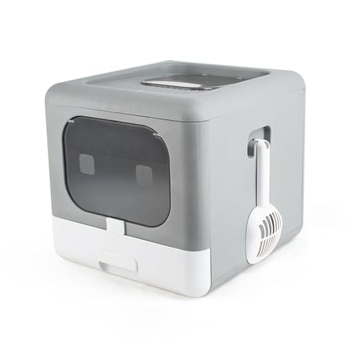 Geschlossene Katzentoilette, Kunststoff, groß, Geräumig, Verhindert Gerüche und Spritzer, Faltbares Design, Katzentoilette für Alle Katzen (Gray) von Qcwwy