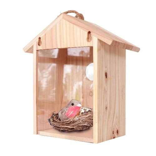Holz-Vogelhaus, Outdoor-Vogelhütte aus Holz, Vogel-Nistkasten, Vogelruhe-Unterschlupf, Kleines Vogel-Nisthäuschen, Draußen Hängendes Vogelhaus für den Innenhof, den Garten, den von Qcwwy