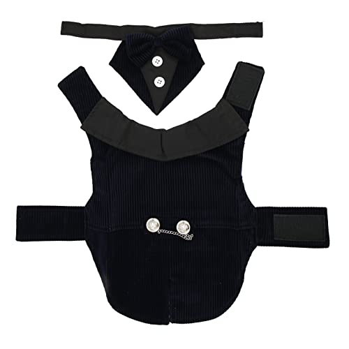 Qcwwy Hunde-Smoking, Formeller Hochzeits-Party-Anzug mit Abnehmbarer Fliege für Kleine und Mittelgroße Hunde, Marineblau, Weiches, Schnurgebundenes Samtmaterial (XL) von Qcwwy