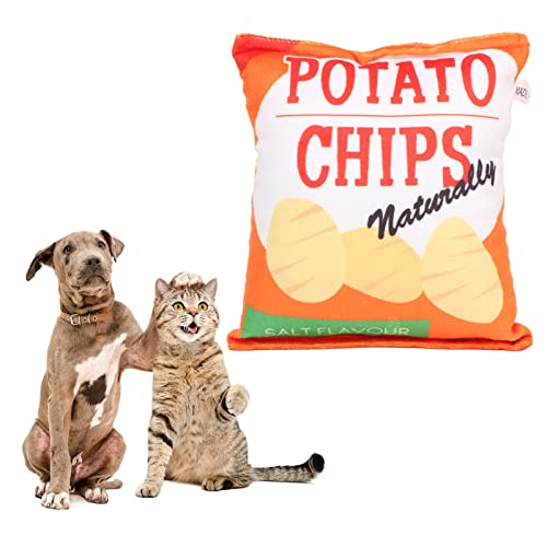 Qcwwy Kartoffelchip-Tasche Lustiges Hundespielzeug, Fun Foods Hundespielzeug Kartoffelchips-Plüsch-Hundespielzeug Eingebautes Rasselndes Papierkauplüsch und Quietschendes Hundespielzeug von Qcwwy