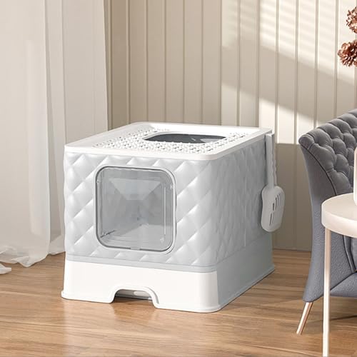 Katzenkäfig-Öffnungsdesign, Bequem Zum Waschen von Katzenstreu, Katzenschublade, Toilettenbox, Starke Tragfähigkeit, Halbgeschlossene Katzentoilette, Katzentoilette, Doppelt (Grey) von Qcwwy