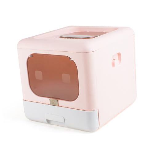 Katzentoilette, Großer Katzenstreubehälter, Geschlossene Schublade, Katzentoilettenpfanne, 2 Türen, Tragbare Katzenstreuschaufel, Schubladendesign, Antihaftbeschichtete (PINK) von Qcwwy