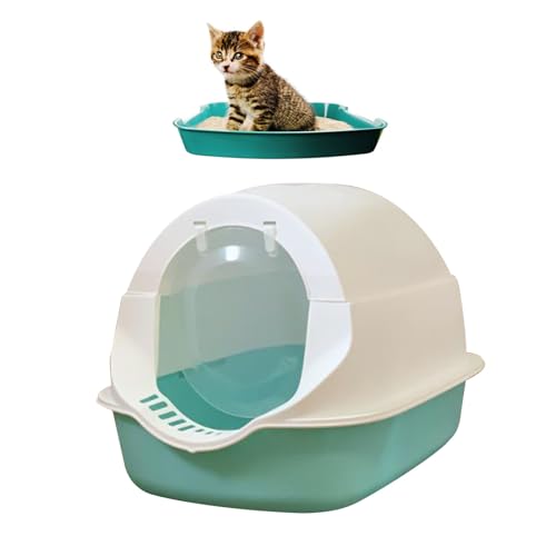 Qcwwy Katzentoilette mit Kapuze, Auslaufsicheres Design, Extra Große, Geschlossene Katzentoilette, Katzentoilette mit Kapuze für Katzen mit Langem Körper (Cyan) von Qcwwy