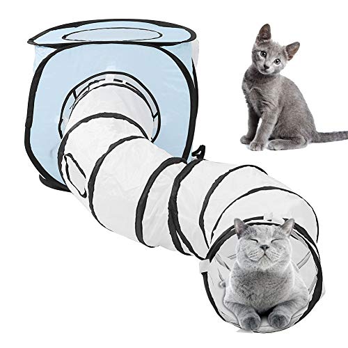 Qcwwy Katzentunnel, Faltbarer, Wasserdichter Katzentunnel aus Stoff mit Kreisförmigen Öffnungen, S-förmiges Spielzeug für Kätzchen und Welpen, Praktische Aufbewahrung (Blue) von Qcwwy