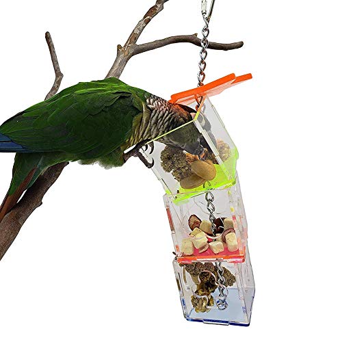 Mehrschichtige Vogel-Papageien-Futterbox Zum Aufhängen von Leckerli-Futtersuchspielzeug, Transparentes Acryl, Futter- und Kauspielzeug, Vogelsicheres Material von Qcwwy