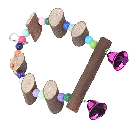 Papageien-Schaukelspielzeug aus Holz mit Bunten Perlen und Glöckchen, Sicher und Ungiftig, Stabil und Fest für Kleine Mittelgroße Wellensittiche (kleine Größe) von Qcwwy