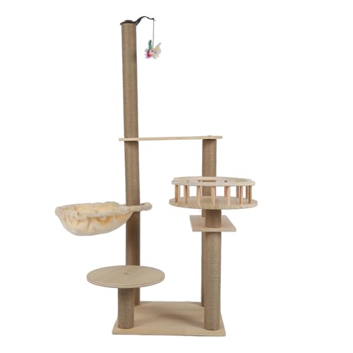 Plattform-Katzenbaum mit Hängematte, Hängespielzeug, stabiles Klettererlebnis für Katzen, platzsparende Struktur Katzenkletterturm von Qcwwy