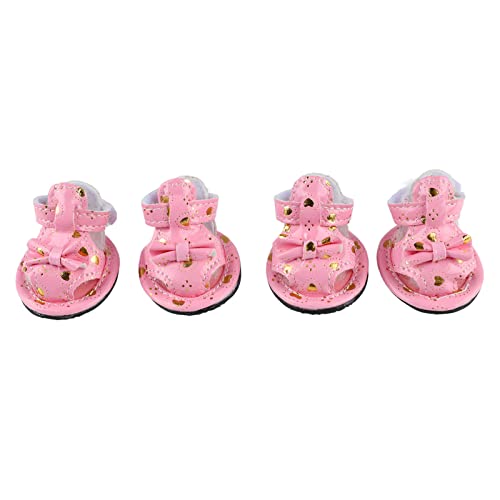 Qcwwy 2 Paar Hundepfotenschuhe, Hundehausschuhe, Hundeschuhe mit Schleifen-Design, Hundestiefel, Pfotenschutz, Verdickte Sohle, wasserdichte Mesh-Hundesocken, Pfotenschutz für Kleine (Rosa) von Qcwwy