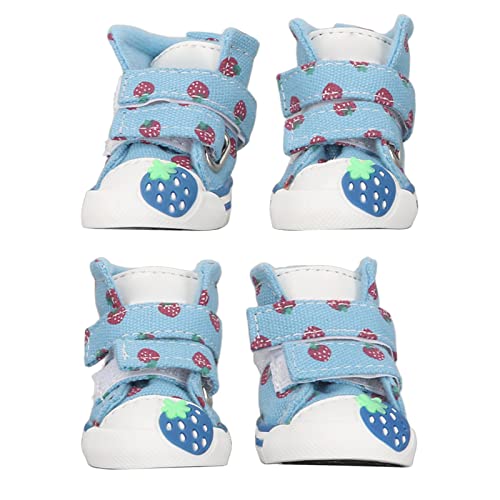 2 Paar Hundeschuhe, Niedliche Hunde-Sneaker-Stiefel mit Klettverschluss, Einfach zu Tragen für Kleine Hunde, Atmungsaktive Segeltuch-Welpenstiefel mit Erdbeer-Print (2) von Qcwwy