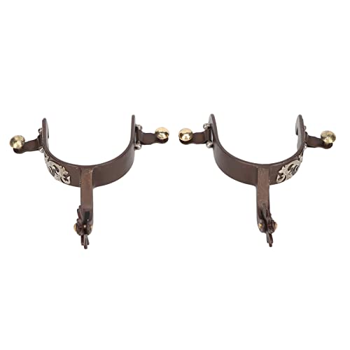 Qcwwy 2 Stück Western Cowboy Sporen, Sporenriemen Vintage Bronze Kohlenstoffarmer Stahl Reitzubehör Handgefertigter Echtleder-Reitsporn mit Drehbarem Zahnrad für Pferd von Qcwwy