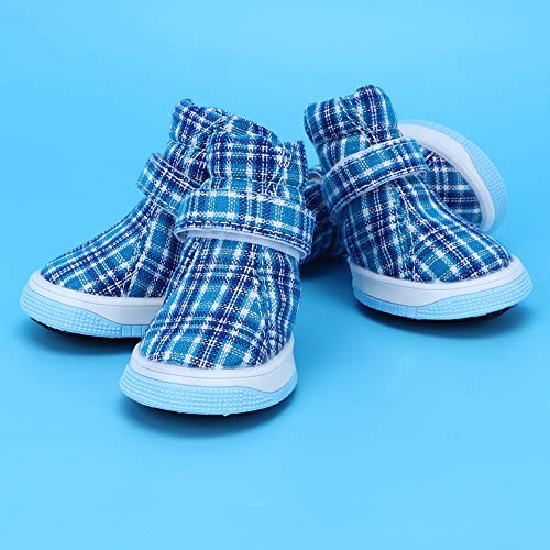 4 Stück Blaue Hundeschuhe, Atmungsaktive Welpen-Turnschuhe für den Außenbereich, Streifenband-Design, Hundestiefel, Heimtierbedarf für Winter, Schnee, Wandern, (Größe 3) von Qcwwy