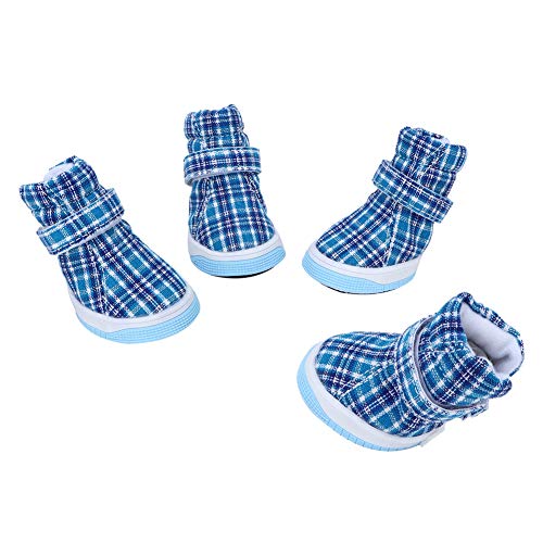 4 Stück Blaue Hundeschuhe, Atmungsaktive Welpen-Turnschuhe für den Außenbereich, Streifenband-Design, Hundestiefel, Heimtierbedarf für Winter, Schnee, Wandern, (Nummer 2) von Qcwwy