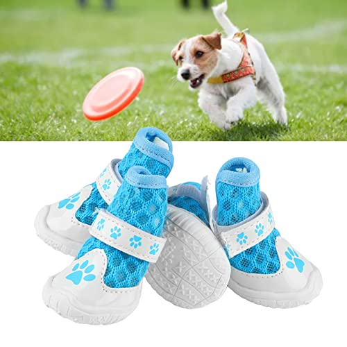 Qcwwy 4 Stück Hundeschuhe, Weiche, Atmungsaktive Hundeschuhe, Leichte Mesh-Sommer-Hundeschuhe, Rutschfestigkeit, Hundepfotenschutz für Spaziergänge Im Freien (Blau) von Qcwwy