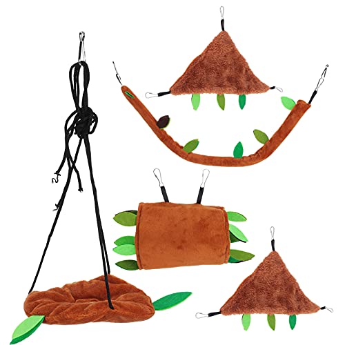 Qcwwy 5Pcs Pet Cage Hängematte Set, Schwein Hamster Hängematte Pet Hanging Cage Hängematte Guinea Leaf Design Hängematte Kanal Seil Wegschaukel für Kleintiere von Qcwwy