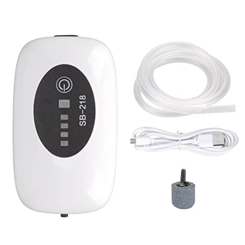 Qcwwy Aquarium-Luftpumpe, Aquarium-Belüfter, Leise Sauerstoffpumpe mit Zubehör, Tragbar, Staubdicht, USB-Anschluss, Leise, Wiederaufladbare Aquarium-Luftpumpe mit Dual M (SB-218 Einzelloch) von Qcwwy