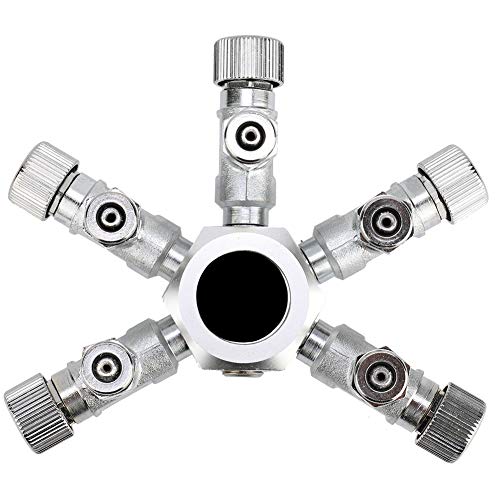 Qcwwy CO2-Splitterregler, 4-Wege-Aluminium-Legierungs-CO2-Splitterverteiler mit Individuellem Nadelventil für eine Präzise CO2-Durchflussregelung und Bequeme Druckkontrolle aus (5 Pässe) von Qcwwy