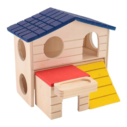 Qcwwy Doppeldecker-Hamsterhaus mit Rutsche, Holzmaterial, Spielen und Ausruhen, Sicher und Unterhaltsam für Kleine Tiere, Holzhaus Zum Spielen von Qcwwy