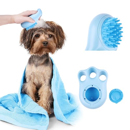 Qcwwy Hunde-Badebürste, Hunde-Badebürste, Schrubber, Weiches Silikon, Haustier-Dusche, Fellpflege, Shampoo, Massagespender, Fellpflege-Duschbürste Zum Waschen von Kurzen, Langhaarigen von Qcwwy