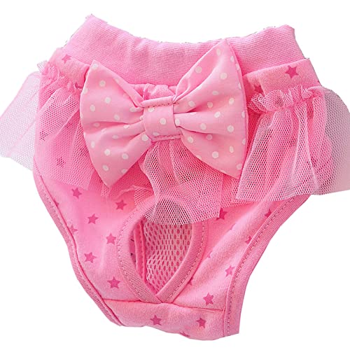 Qcwwy Hunde-Hygienehose, Hunde-Welpen-Windel-Windel-Menstruations-Hosenträger, Süße Schleife, Bedruckt, Waschbar, Wiederverwendbar, Elastische Haustier-physiologische Shorts für Hunde, (M) von Qcwwy