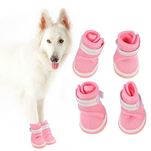 Hundesandalen, 4-teilig, Atmungsaktiv, Mesh, Frühling, Sommer, Hundeschuhe, Heißer Gehsteig, Hundepfotenschutz, rutschfeste Hundewanderschuhe für Kleine, Mittelgroße und Große von Qcwwy