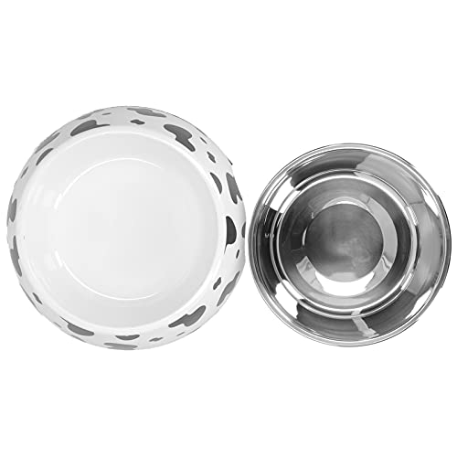 Qcwwy Hundezubehör mit Wassernapf und Hundefutter mit Kuh-Textur aus Edelstahl mit rutschfester Unterseite (Milchkuh) von Qcwwy